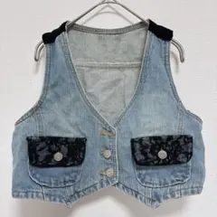 デニム ノースリーブ ベスト ブラックレース オシャレ ✨美品✨ 〖M〗