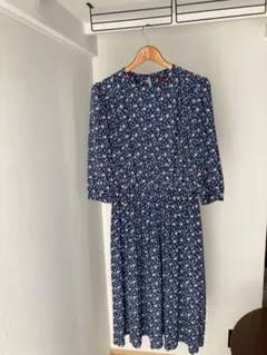 ビンテージ　ワンピース　花柄　ネイビー