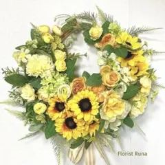 りなママ２点 輝くひまわり＆エレガントフラワーリース 造花 玄関リース りなママ様専用2点 輝くひまわり＆エレガントフラワーリース 造花