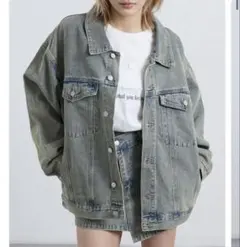 オーバーサイズ デニムジャケット＆クロスウエスト ラップ デニム ショートパンツ