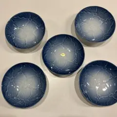 【未使用】有田焼 萬永　染付 5枚セット 中皿 葉柄 取り皿 和食器　ブルー　青