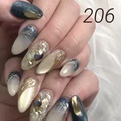 ネイルチップ (№206) ニュアンス　マグネット　ミラー　ゴールド　ワンホン