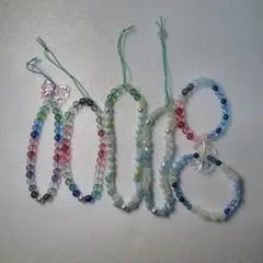 ハンドメイド ビーズ ブレスレット アクセサリー キーホルダー ６個セット