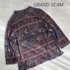GRAND SEAM 総柄ニット長袖セーター 紫 レトロ ゆったり