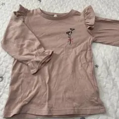 フリル袖 花刺繍 長袖カットソー ピンク　100