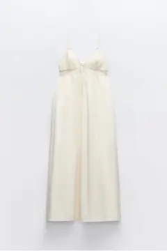 ZARA ポプリン地ミディ丈ワンピース　ホワイト　XSサイズ