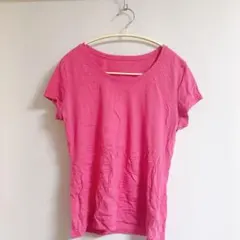 ピンク クルーネック Tシャツ コットン