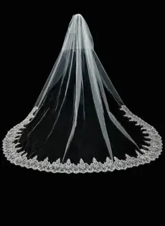 ウェディングベール ロングチュール レースエッジ
