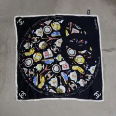 レア✨ CHANEL スカーフ　マトラッセ　黒　シルク　ツイリー　バッグのサムネイル