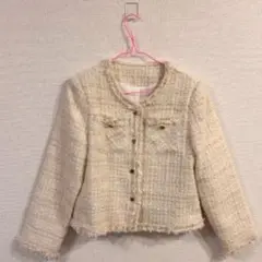 ツイードジャケット ホワイト×ピンク　フェミニン　きれいめ　アウター