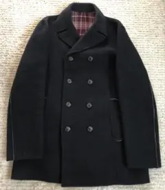 COMME CA BOYS ブラック インナー赤系チェックダブルピーコート F