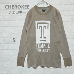 CHEROKEE テンプル大学 カレッジロゴ ワッフル地 長袖カットソー S