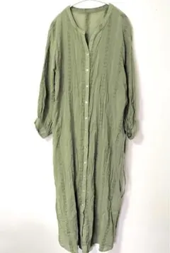 フリークスストア (F)/シャツワンピース/7分袖/ロング丈/前ボタン/カーキ