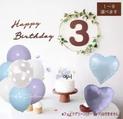 くすみカラー　バースデーパーティ飾りセット　誕生日　風船　ブルー系　１〜９　男子