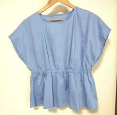 SIMPLICITE 　水色　フレンチスリーブブラウス ウエストゴム