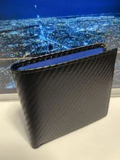 高級カーボンレザー二つ折り財布日本品質ブラック ブルーメンズレディース