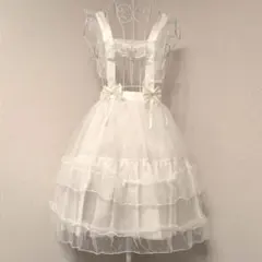 【フェアリーリボンエプロン★オフ白】ホワイトフリルチュールタブリエ ゴスロリィタ