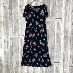 ローラアシュレイ 【美品】花柄 フレアワンピース ネイビー M 半袖