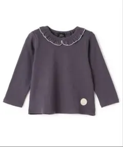 新品　プティマイン【オーガニック】フリル衿長袖Tシャツ　チャコール　110cm