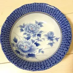 有田焼風 染付 花文 深皿 大皿 盛皿 和食器 牡丹文様 アンティーク レトロ
