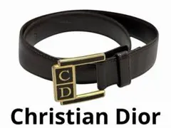 良品❗️Christian Dior CDロゴ レザーベルト ヴィンテージ焦茶本革