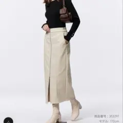 美品 GU 裏フリースフロントジップロングスカートQ/L