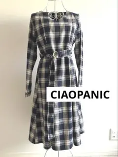 【CIAOPANIC】長袖 チェックワンピース ネイビー
