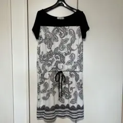 ペイズリー柄　ワンピース　ウエスト紐