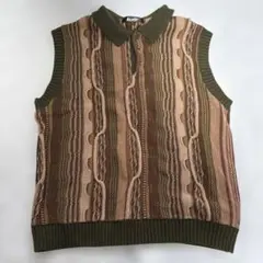 kutir ニットベスト ポロ襟 ブラウン系