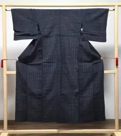 A 夏物 塩沢紬 幾何学模様 紺色 夏塩沢 正絹 薄物 絽 紗 着物のサムネイル