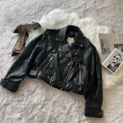 新品タグ付き ZARA 黒 ダブルライダースジャケット オーバーサイズ XL