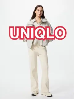 ユニクロ　ウォッシャブルニットリブパンツ　丈長め　サイズS ホワイト　ナチュラル