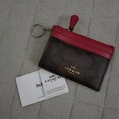 COACH レザー カードケース ブラウン/レッド
