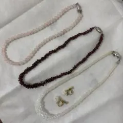 天然石 ネックレス イヤリング ローズクォーツ ガーネット クリスタル 水晶