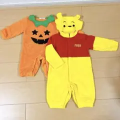 【美品２着セット】ハロウィン　カボチャ　プーさん　コスプレ　着ぐるみ　ロンパース