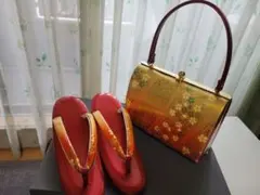 和装用バッグ草履のセット　朱色　赤　成人式　振袖　日本製　23.5　23