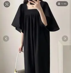 ABITOKYO フレア袖スクエアネックロングワンピース