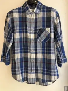 BACK NUMBER チェックシャツ 七分袖 ブルー系 サイズSMALL