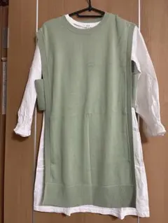 レイヤードデザイン長袖ワンピース ベスト