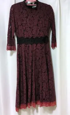 バーガンディ レース パーティードレス 3/4袖