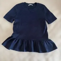 GU ペプラムニットプルオーバー(半袖) M　ネイビー