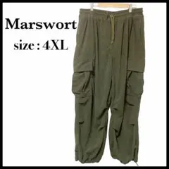 美品✨【4XL】Marswort ワイドカーゴパンツ オリーブ 裾ゴム