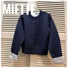 美品 miette カーディガン 長袖 ネイビー クルーネック 冷房対策 紺 白のサムネイル