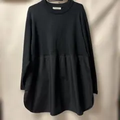 ショコラフィネローブ　ニット✖️シャツ切り替えチュニック 黒　フリーサイズ