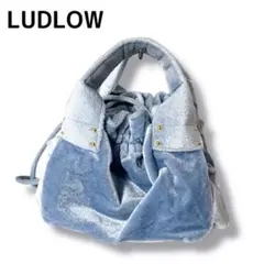 美品　ラドロー　ベロア巾着バッグ　青　2WAY ハンドバッグのサムネイル