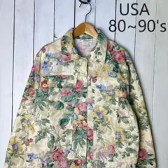 USA古着 80s～90s USA製 花柄 薄手コットンキャンバスジャケット
