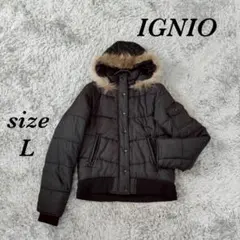 イグニオ (L) 中綿 ジャケット アウター フード ファー 無地 ブラック 冬