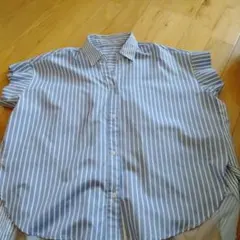 青と白のストライプ半袖シャツ