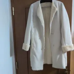 新品】プレフェリール*ノーカラームートンコート　M アイボリー　やわらかい暖かい