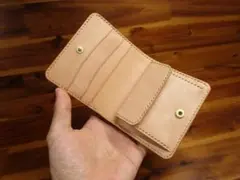 コンパクト財布 栃木レザー ナチュラル 生成りミニ財布 ミニマル 二つ折り